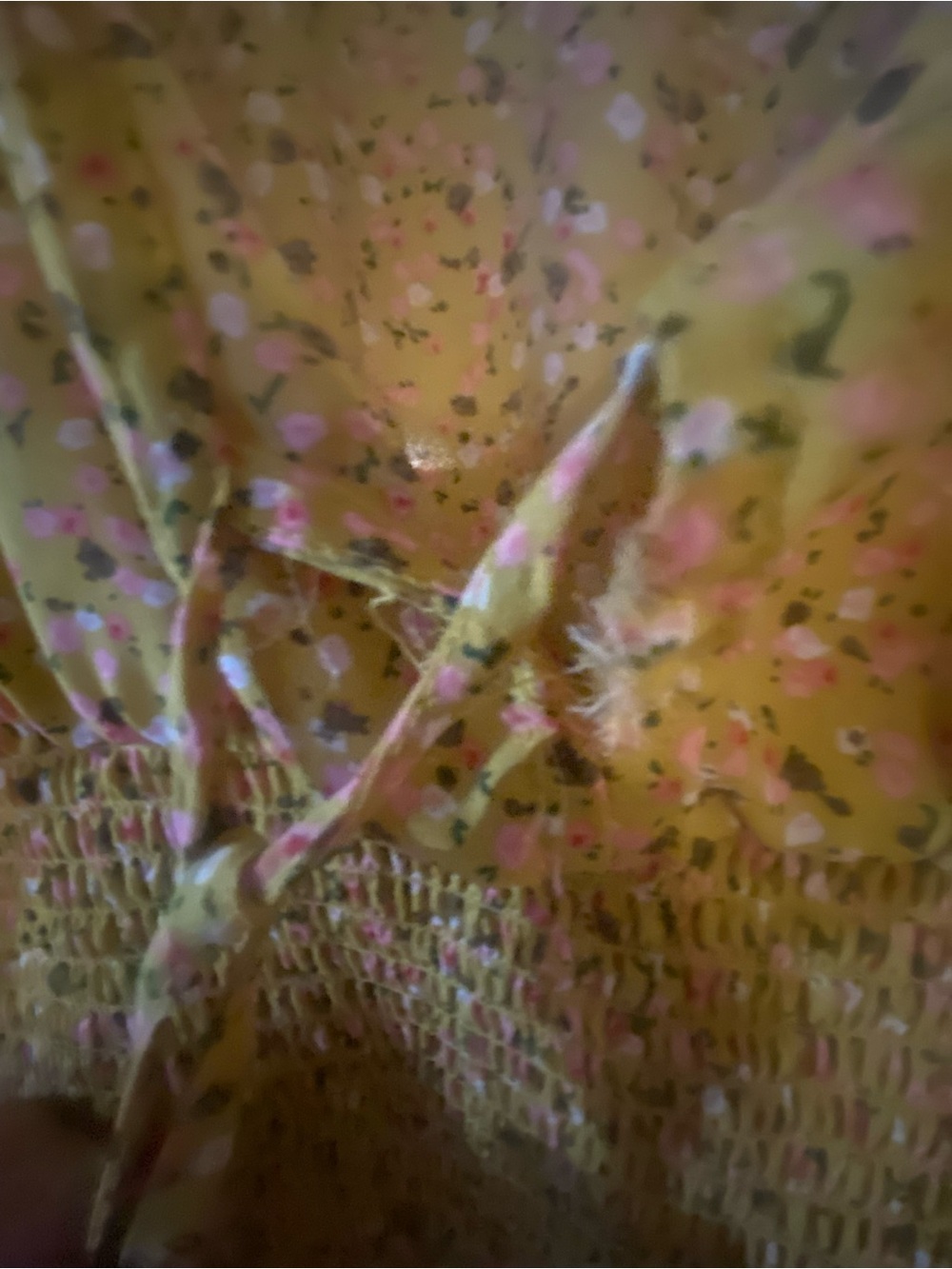 Smocked Tie-Front Floral Blouse in Yellow - Picture 3 of 5